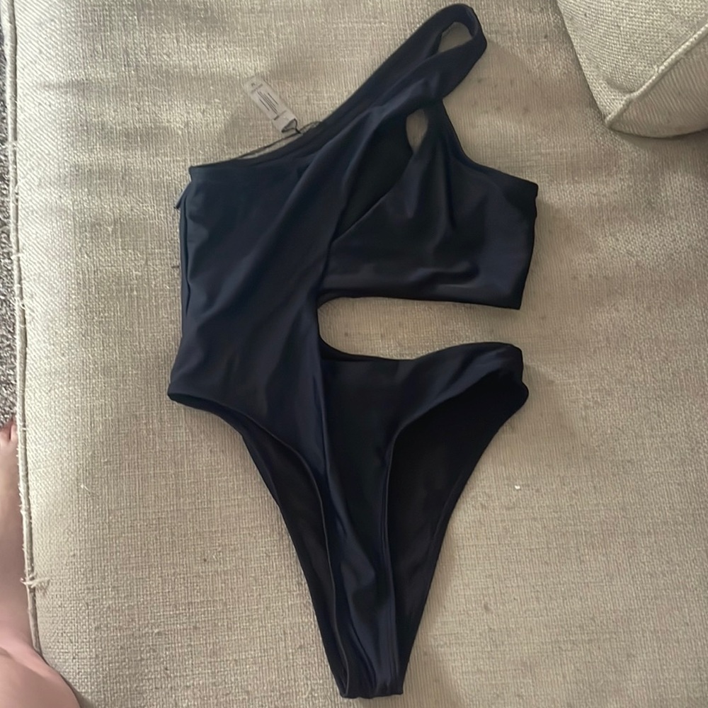 Black One Shoulder Fashion Nova One Piece Swim Suit